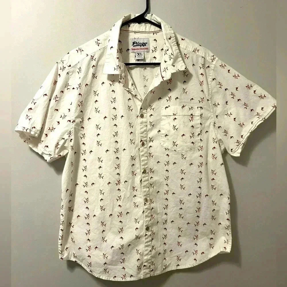 Men’s Plugg Button Down Shirt Size XL Swordfish